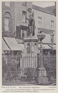 Muistomerkki näytelmäkirjailijalle ja runoilijalle Christopher Marlowelle, Buttermarket, Canterbury, Kent (m/v kuva) tekijältä Henry Beauchamp Collis