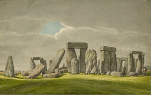 Stonehenge del S.E, que mostra pedres en estat de ruïnes amb 2 visitants, 1824-1839 finlandès tekijältä Henry Browne