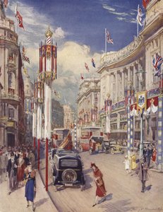 Regent Street päin Oxford Circus, Lontoo (väri litho)