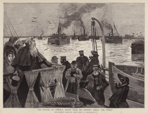 Kenraali William Booth, pelastusarmeijan brittiläinen perustaja, saapuu takaisin Southamptoniin maailmankiertueensa jälkeen tekijältä Henry Charles Seppings Wright