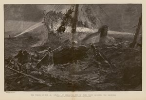 Hukkuvien pelastaminen SS Utopian haaksirikossa Gibraltarilla (kaiverrus). tekijältä Henry Charles Seppings Wright