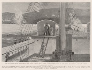 Ensimmäiset laukaukset laivalla Etelä-Afrikan sodassa, HMS Partridge ampui boereja Saldanhan lahdella, Cape Colonyssa tekijältä Henry Charles Seppings Wright