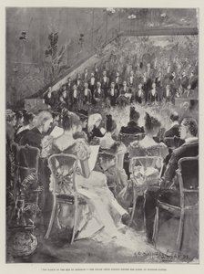 Harlechin miesten marssi, Walesin kuoro laulaa kuningattaren edessä Windsorin linnassa tekijältä Henry Charles Seppings Wright