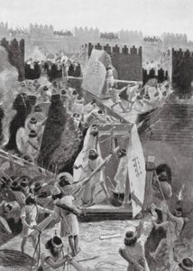 Persialaiset hyökkäävät Babylonin linnoitukseen (litografia). tekijältä Henry Charles Seppings Wright