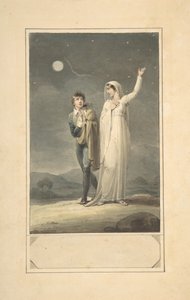 Yömaisema kahdella hahmolla -suunnittelu kaiverretulle kirjakuvitukselle, 1807-44. tekijältä Henry Corbould