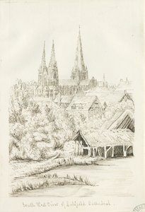 Lichfieldin katedraali - Lounaisnäkymä: kynäpiirros, nd [?1788-1855] (piirustus)