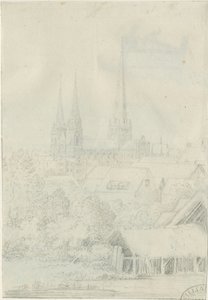 Lichfieldin katedraali - Lounaisnäkymä: lyijykynäpiirros, nd [?1788-1855] (piirustus) tekijältä Henry Curzon Allport