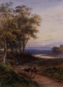 Tukkitiimi auringonlaskun aikaan (akvarelli) tekijältä Henry Earp
