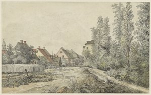 Carretera del poble amb cases (a Alemanya?) acabat tekijältä Henry Edridge