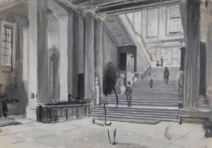 British Museumin sisäkuva, jossa näkyy pääportaat, 1884