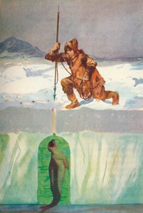 "Eskimo aikoo keihästää sinetin hengitysaukon läpi", c1927, 1928 tekijältä Henry Evison