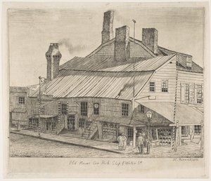 Old House, Corner of Peck Slip ja Water Street Scenes of Old New Yorkista, 1870.