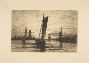 Auringonlasku East Riverillä, 1879.