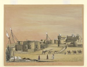 Osa Kuracheen (Karachi) kotikaupunkia, huhtikuu 1851 (akvarelli paperille)