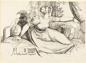 Nainen istuu ikkunan vieressä tekijältä Johann Heinrich Füssli