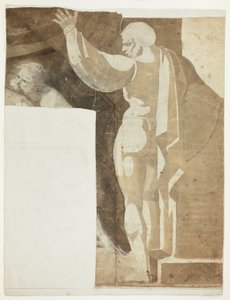 Mieshahmo, jossa vasen käsi nostettuna selästä katsottuna ja vanhan miehen fragmentti tekijältä Johann Heinrich Füssli