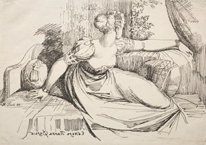 Polyautografian näytteet: Nainen sohvalla. tekijältä Johann Heinrich Füssli