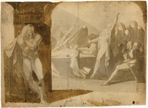Gloucesterin herttua makaa odottamassa Lady Annea hänen appinsa, kuningas Henrik VI:n hautajaisissa (recto); Seisova mies alaston, eteenpäin nojaten (käänteinen) tekijältä Johann Heinrich Füssli