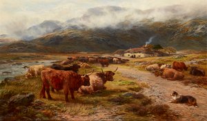 Highland Drove Resting, Argyllshire (öljy kankaalle) tekijältä Henry Garland