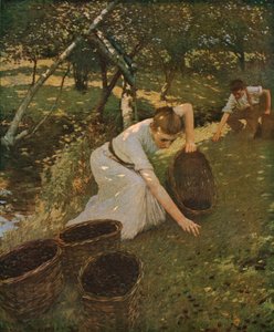 Luumujen kerääminen, 1901, c1930. tekijältä Henry Herbert La Thangue