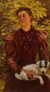 Nuori tyttö koiran kanssa (öljy kankaalle) tekijältä Henry Herbert La Thangue