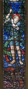 Yeovil, St John The Baptist, Lowndes & Drury, Henry Holiday, Arkkienkeli St Michael & Dragons, 1917-18 tekijältä Henry Holiday