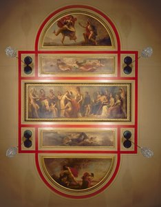 Kirjaston ja ruokasalin katto, joka kuvaa Pandoran legendaa, n. 1834