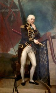Muotokuva kontra-amiraali Cuthbert Collingwoodista (1748-1810), joka oli Horatio Nelsonin (1758-1805) toinen komentaja Trafalgarin taistelussa (1805). Öljy kankaalle, tekijä Henry Howard (1769-1847). tekijältä Henry Howard