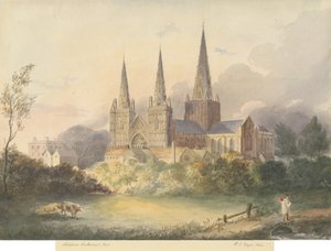 Lichfieldin katedraali - West View: akvarellimaalaus, 1844