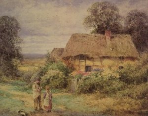 Olkikattoinen mökki kesällä tekijältä Henry John Sylvester Stannard