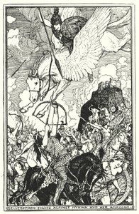 Bellerophon taistelee Myrinaa ja hänen amazonejaan vastaan (litho) tekijältä Henry Justice Ford