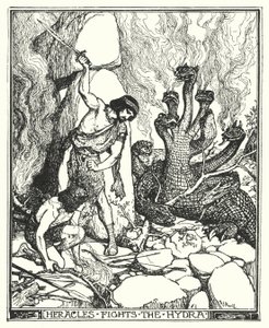 Herakles taistelee Hydraa vastaan (litho) tekijältä Henry Justice Ford