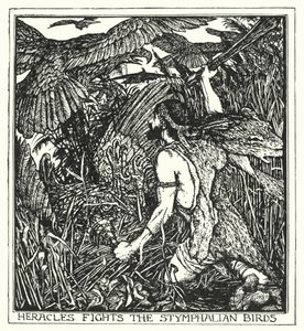 Herakles taistelee Stymphalian lintuja vastaan (litho) tekijältä Henry Justice Ford