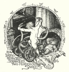Kuinka Herakles-vauva kuristi kaksi murhaavaa käärmettä (litho) tekijältä Henry Justice Ford