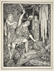 Kuinka kultavillasta vartioinut käärme tapettiin, Andrew Langin kirjasta Tales of the Greek Seas, 1926 (muste paperille) tekijältä Henry Justice Ford