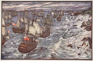 Quiberon Bay, 1759, kuvitus Englannin historiasta, C.R.L. Fletcher ja Rudyard Kipling, 1911 tekijältä Henry Justice Ford