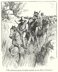 "Kahdeksan hengen etujoukko lähti liikkeelle 29. lokakuuta." (litografia) tekijältä Henry Justice Ford