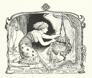 Zinebi laittaa turbaanin kattilaan (kaiverrus) tekijältä Henry Justice Ford