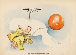 Kuvitus japanilaisen nuken seikkailuihin (värilitografia)