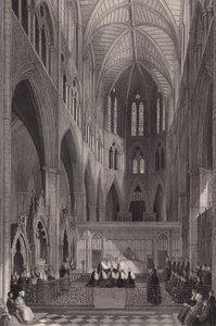 Siirtomaapiispojen vihkiminen Westminster Abbeyssa Lontoossa (kaiverrus)