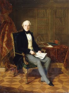 Muotokuva Henry Pelham-Clintonista, K.G., Newcastlen 4. herttua, pitelee dokumenttia käsissään tutkimuksessaan, 1850