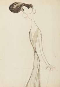 Irene Vanbrugh, tutkimus sarjaan Musiikkisalin näyttämön tähdet, noin 1908 (wc paperille).
