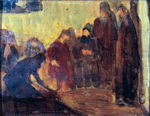 Tutkimus, Kristus pesee opetuslasten jalkoja, n. 1905. tekijältä Henry Ossawa Tanner