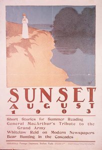 Kansikuva Sunset-lehden, elokuu 1903 (värilitho) tekijältä Henry Patrick Raleigh