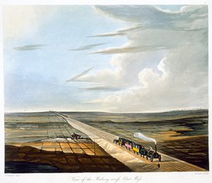 "Näkymä Chat Mossin poikki kulkevasta rautateestä", Liverpool ja Manchester Railway, 1833