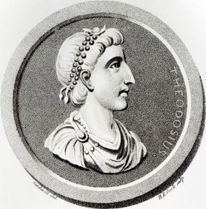 Theodosiuksen muotokuva teoksesta "The History of the Decline and Fall of the Roman Empire", osa 9, sivu 139, Edward Gibbon, 1808