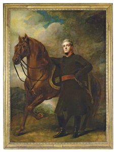 Alexander Douglas-Hamiltonin, Hamiltonin 10. herttua ja 7. Brandonin herttua, muotokuva, täyspitkä, univormussa, arabialaisella laturilla, maisemassa