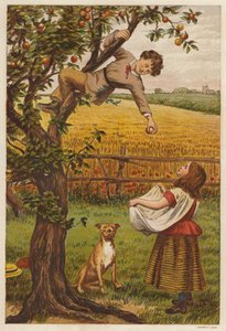 Omenoiden poiminta (väri litho)