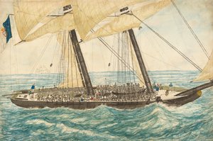 Portugalilainen orjakuljettaja Diligentén vangitsi H.M. Sloop Pearl 600 orjan kanssa, toukokuu 1838. tekijältä Henry Samuel Hawker