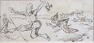 The Attacked Golfer, kuvitus Graphic-lehdestä, julkaisu n. 1870 (litografia).